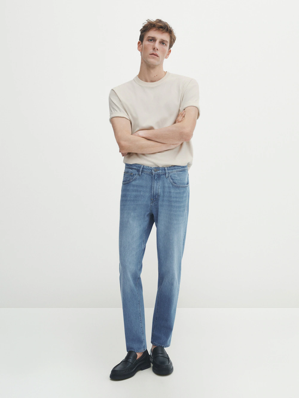 

Бличные джинсы зауженного кроя среднего кроя Massimo Dutti, индиго