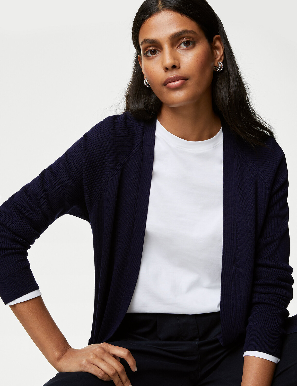 

Удлиненный кардиган в рубчик с краями Marks & Spencer, темно-синий
