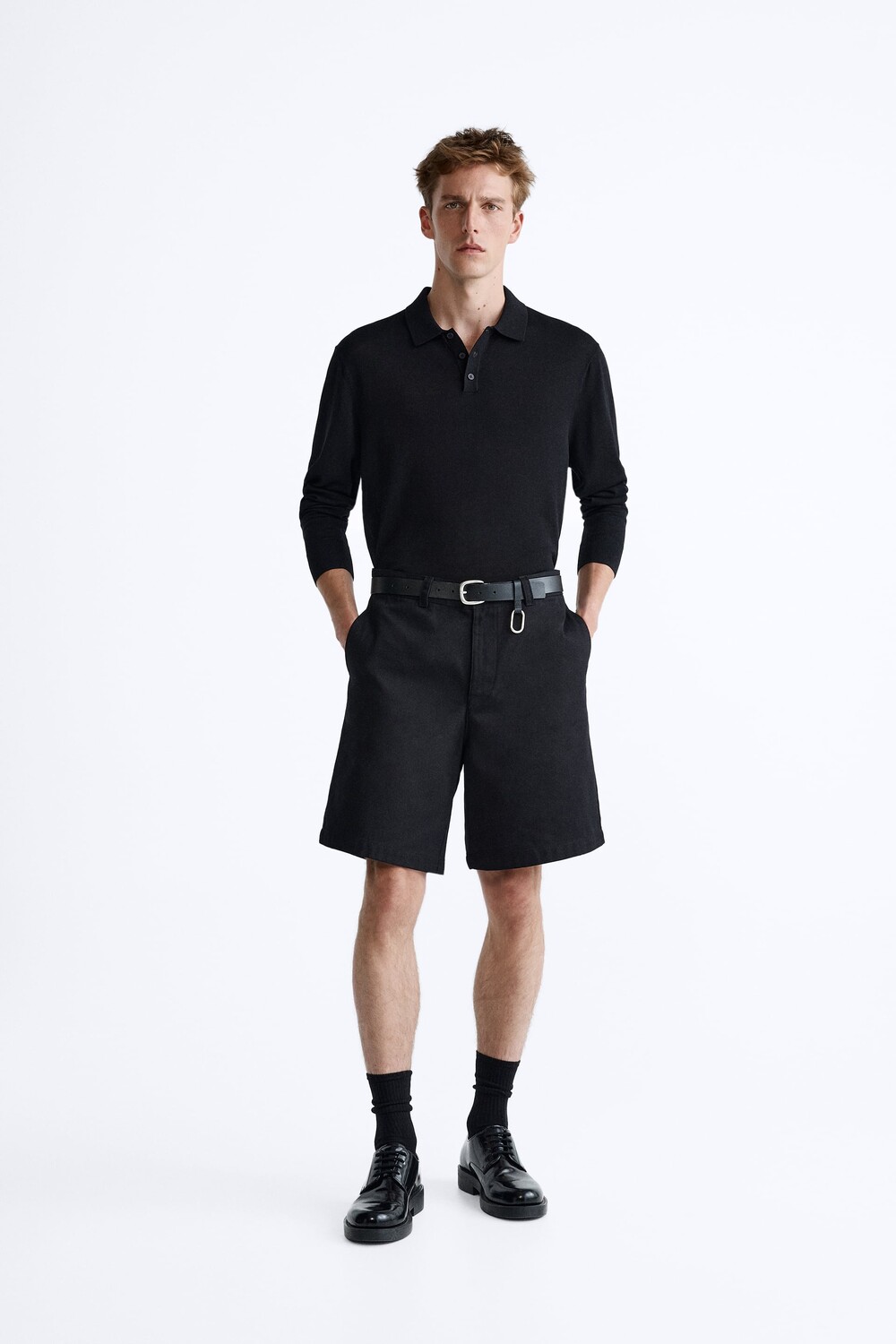 

Трикотажная рубашка pike из смеси хлопка и шелка Zara, черный
