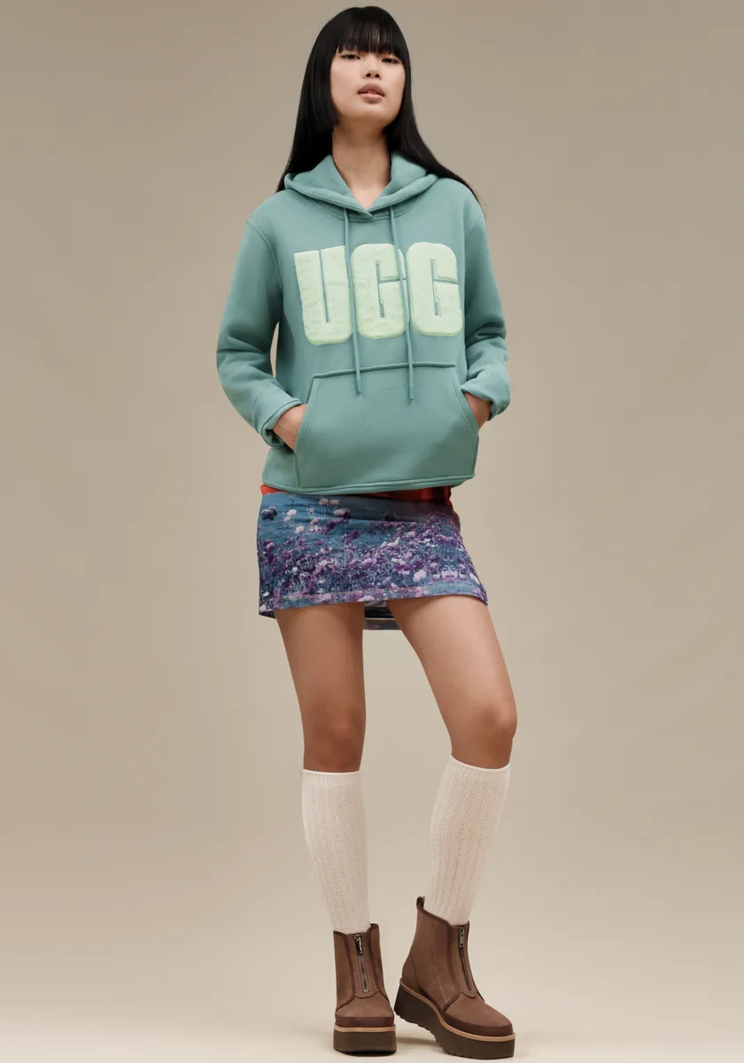 

Толстовка UGG с капюшоном "W REY FUZZY LOGO HOODIE", с пушистым логотипом, цвет Deep Ice