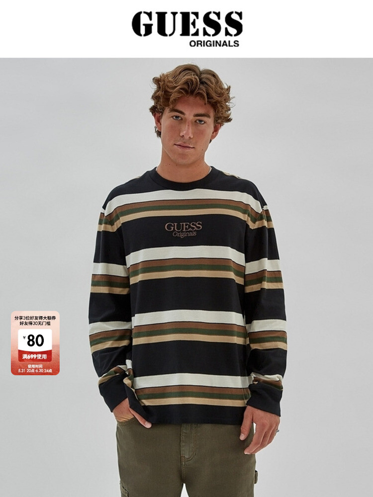 

Футболка мужская Guess Originals в горизонтальную полоску, черный / белый