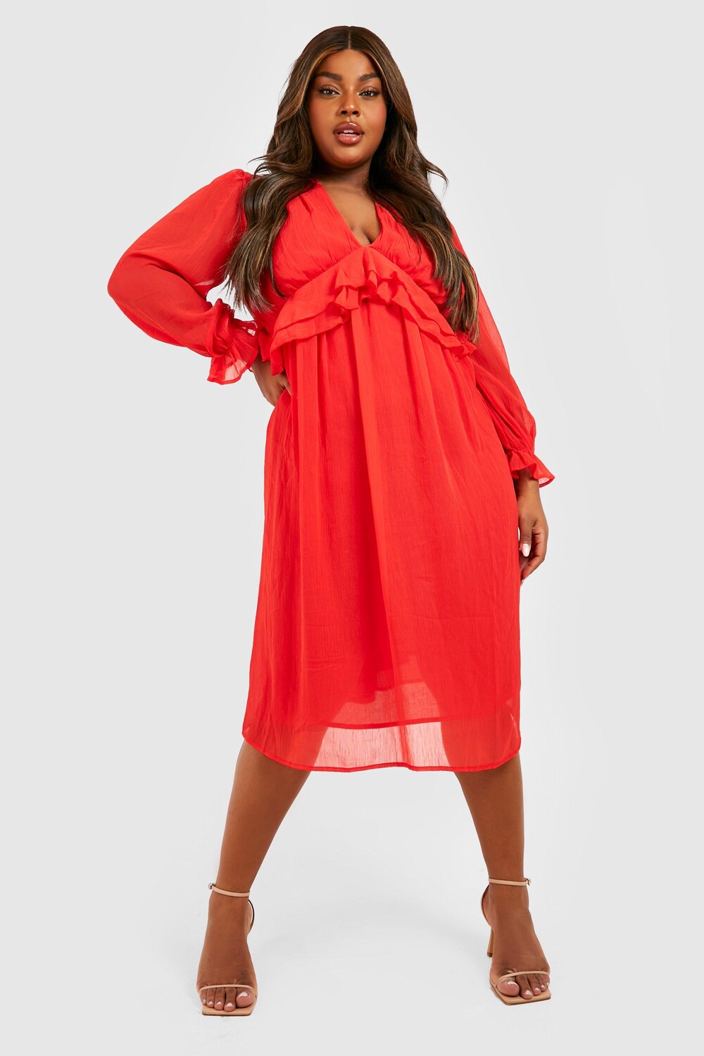 

шифоновое платье-прошивка Boohoo, красный