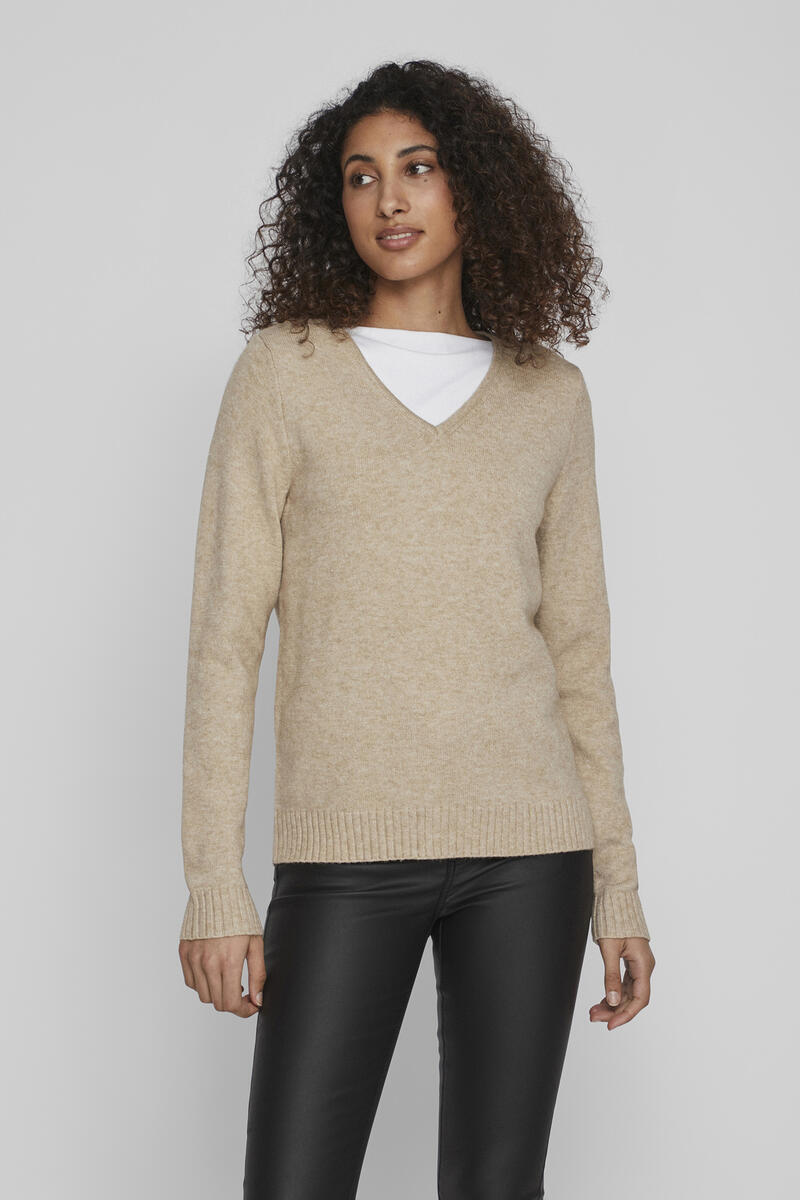 Вязаный свитер с V-образным вырезом Vila, коричневый женский винтажный вязаный свитер свободный кардиган с v образным вырезом и длинными рукавами универсальный осень зима 2023