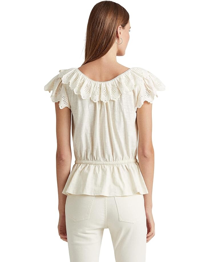 

Топ LAUREN Ralph Lauren Eyelet Jersey Peplum Top, цвет Natural Cream