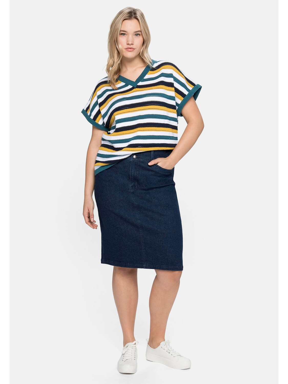 

Юбка до колена sheego Jeans, цвет dark blue Denim
