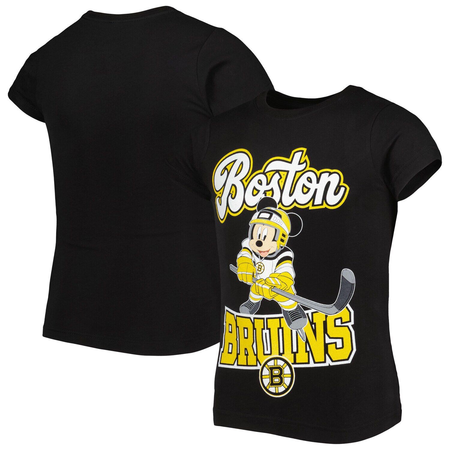 

Черная молодежная футболка Boston Bruins с Микки Маусом Go Team Go для девочек Outerstuff