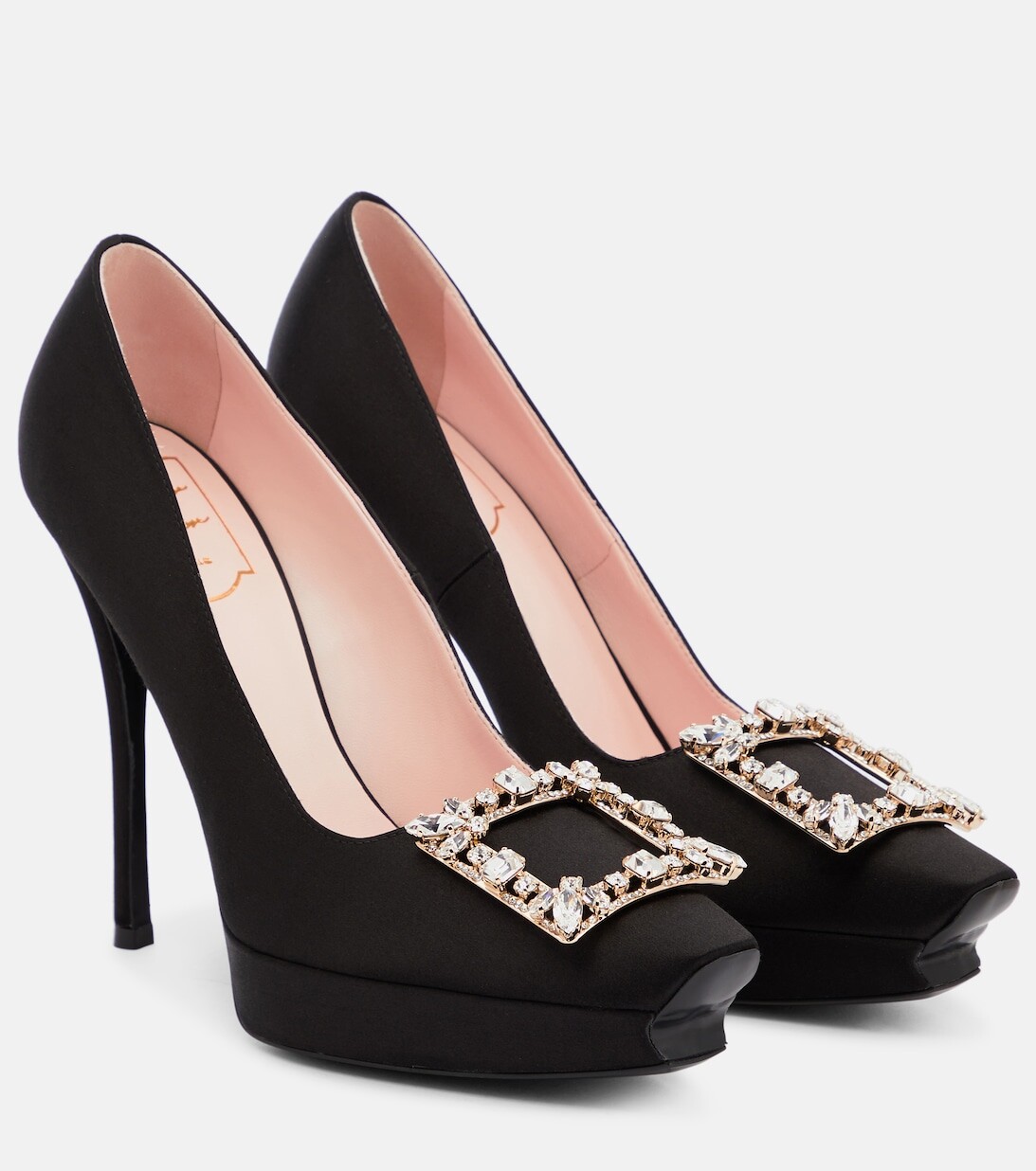 

Атласные туфли-лодочки на платформе Flower Strass Roger Vivier, черный
