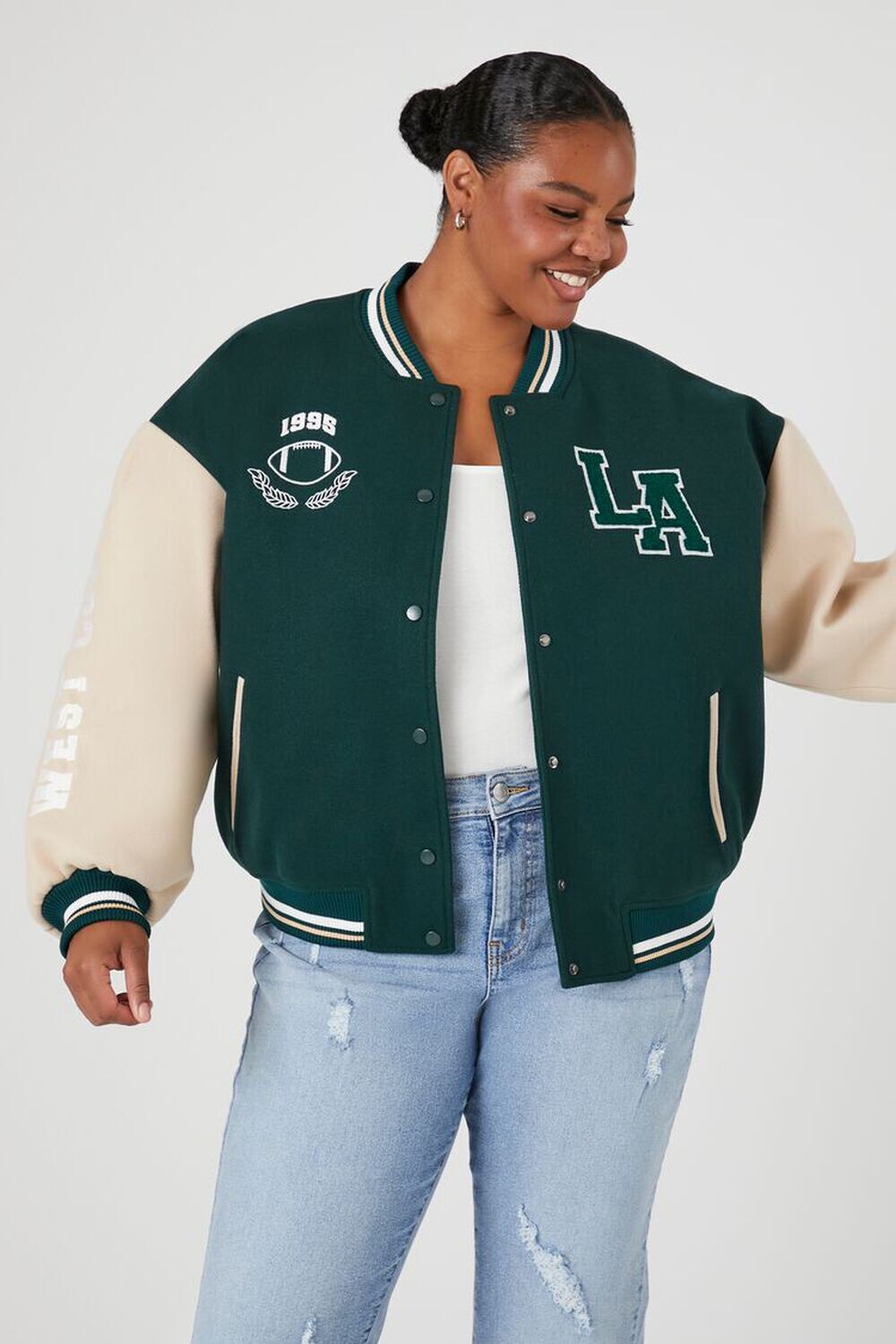 

Университетский бомбер Letterman больших размеров Forever 21, зеленый
