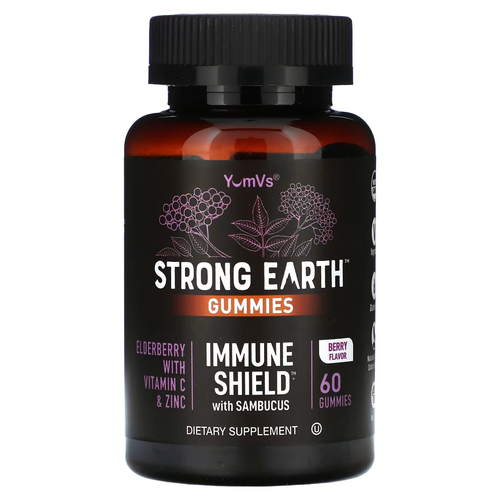 Пищевая добавка YumV's Strong Earth Gummies Immune Shield с ягодами бузины, 60 жевательных конфет sunwarrior органическая бузина с витамином c 30 веганских капсул