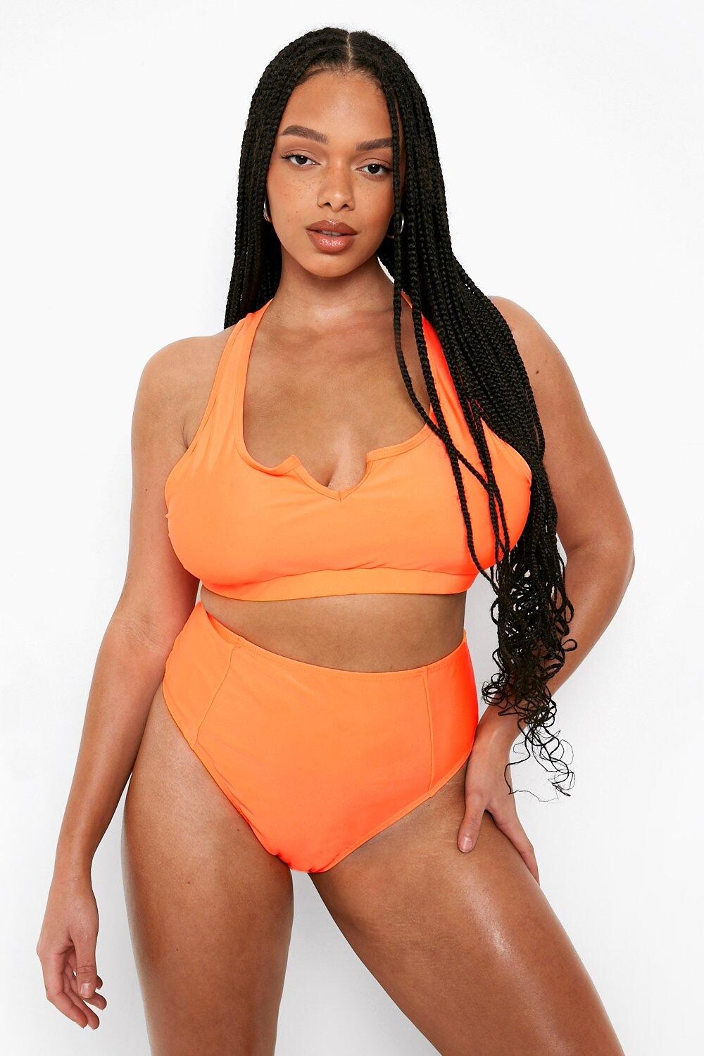 

Топ бикини с вырезным вырезом plus neon essentials Boohoo, оранжевый
