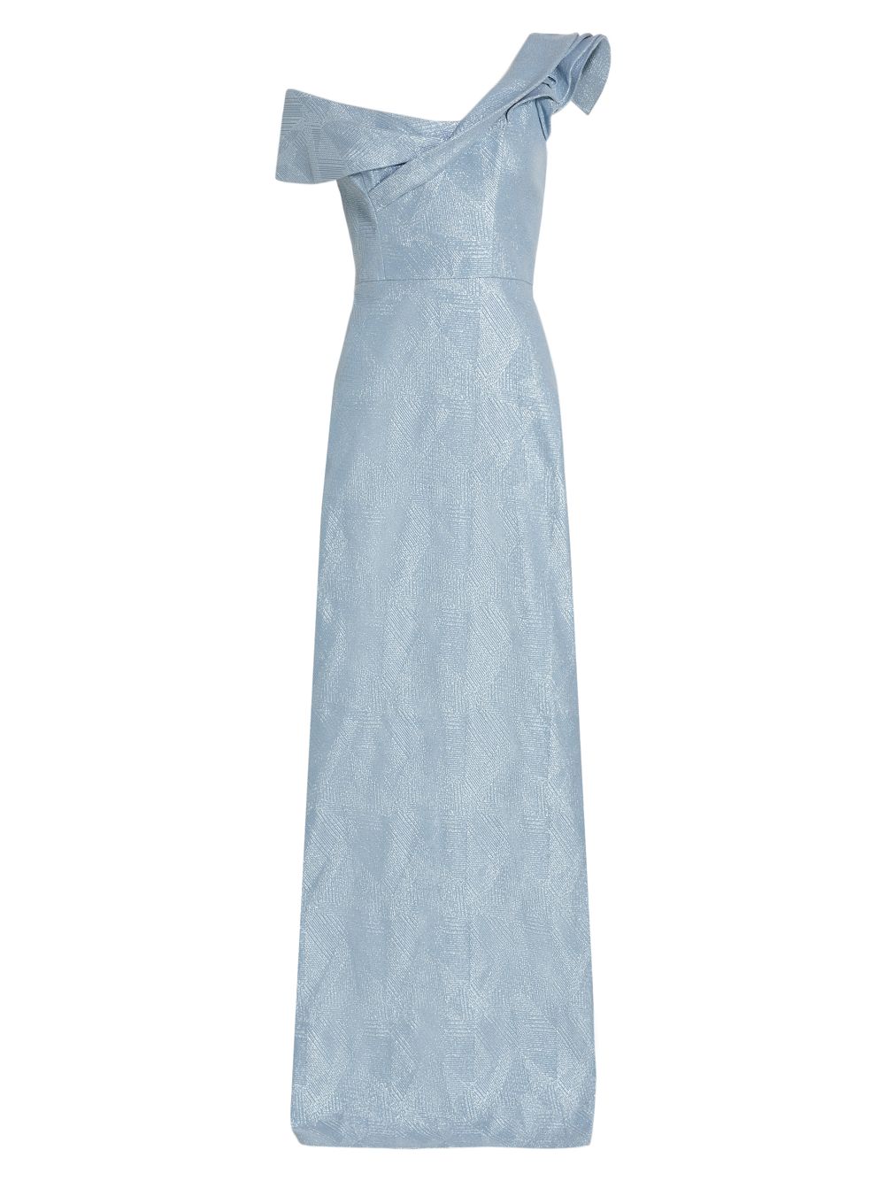 Двухслойное жаккардовое платье с оборками на одно плечо Teri Jon by Rickie Freeman, синий