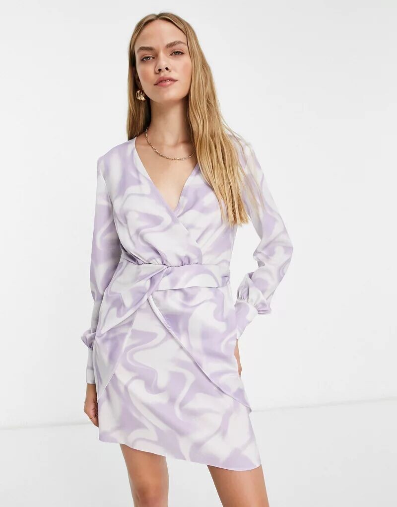 

Пурпурное платье мини с запахом и принтом River Island