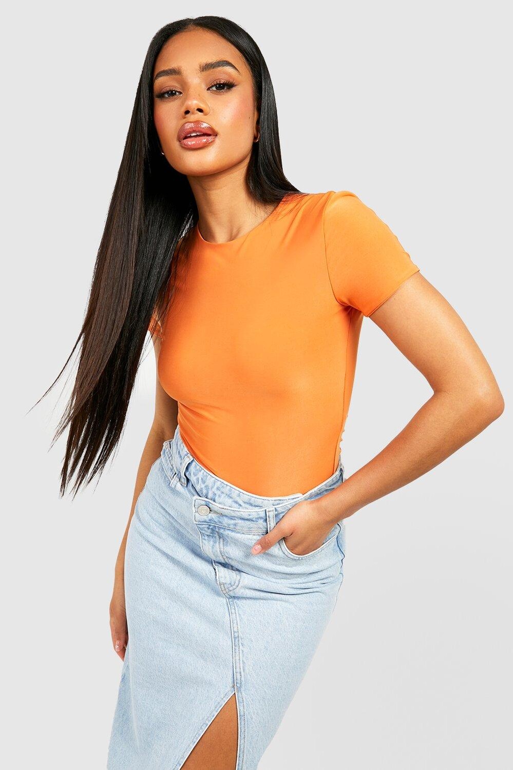 

Двухслойное облегающее боди с короткими рукавами Boohoo, оранжевый