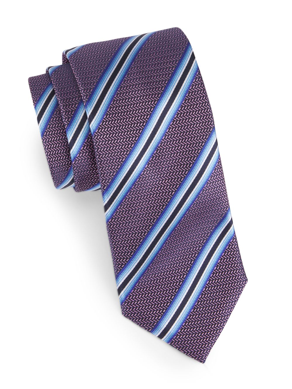 Полосатый шелковый галстук Canali, фиолетовый