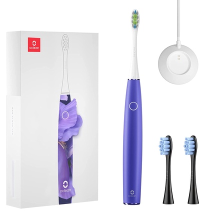 Электрическая зубная щетка Air 2 Sonic со сменной насадкой для B02 Air 2 - фиолетовая, с 2 черными насадками, Oclean