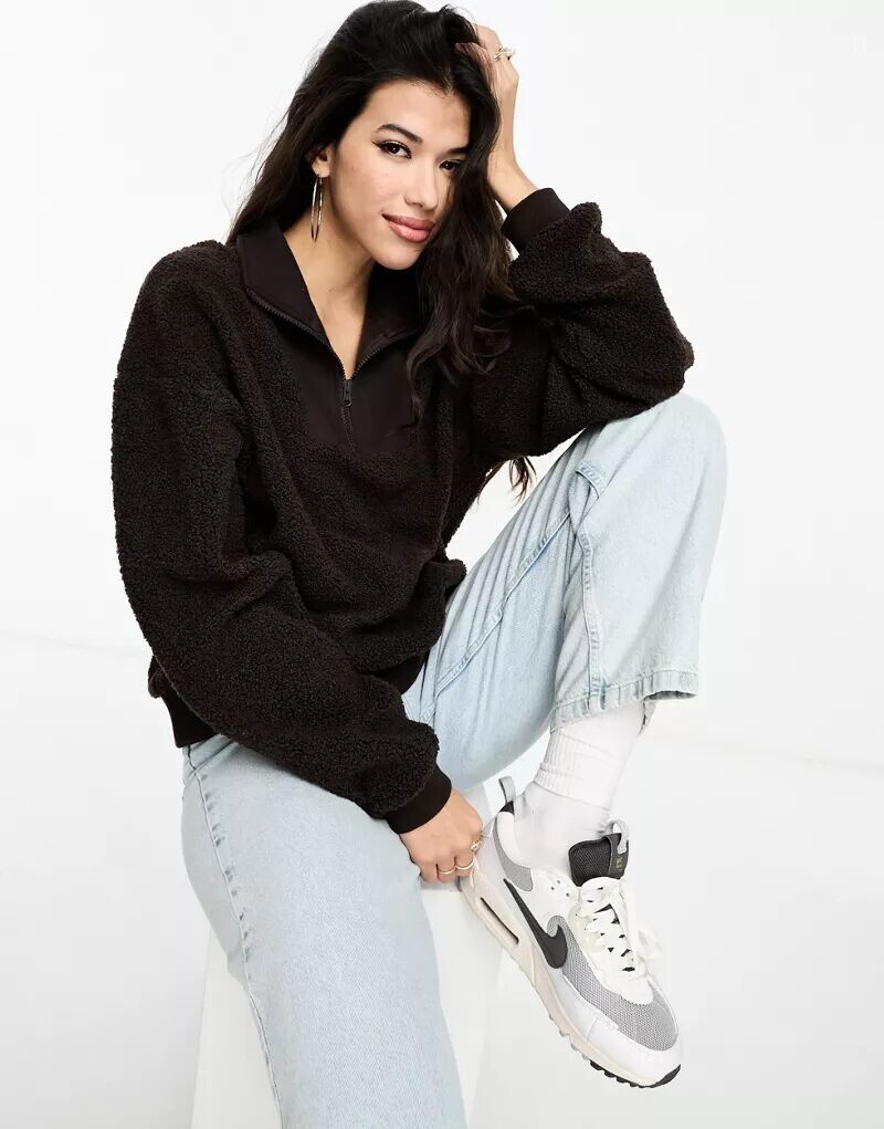 

Коричневый свитшот на полумолнии ASOS