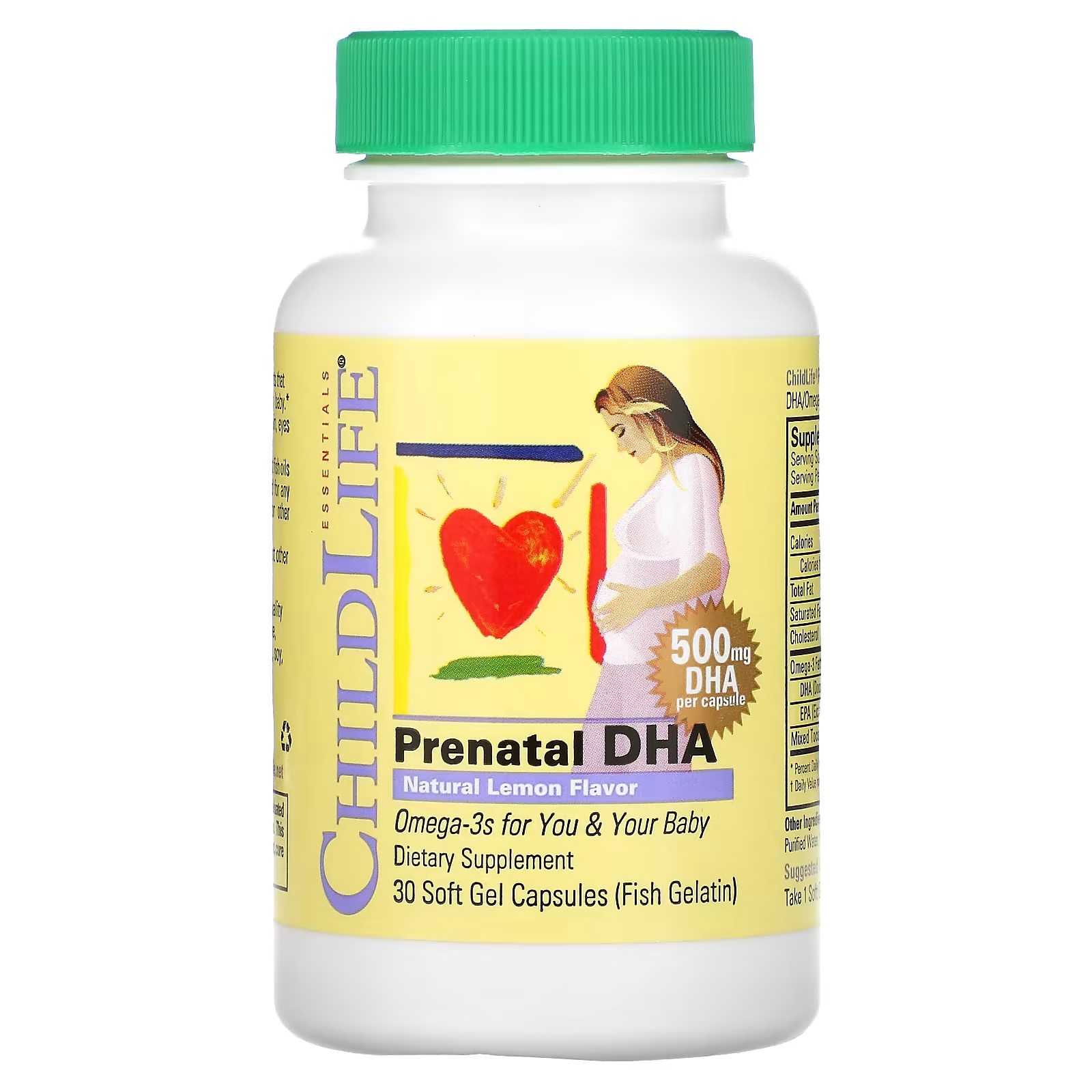 ChildLife Essentials Пренатальная ДГК с натуральным вкусом лимона, 500 мг, 30 мягких гелевых капсул