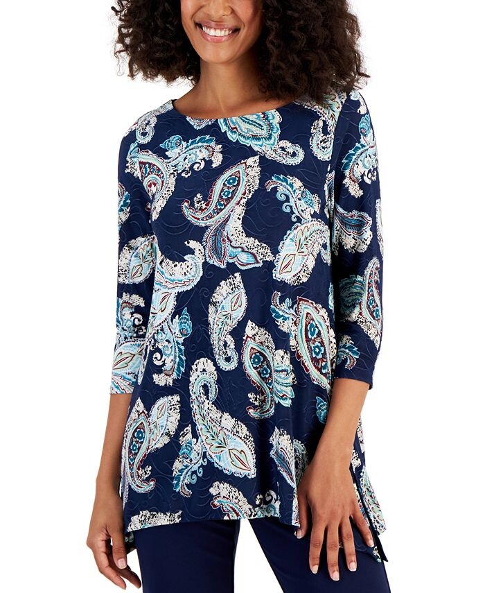 

Жаккардовый топ Petite Python с узором пейсли JM Collection, синий