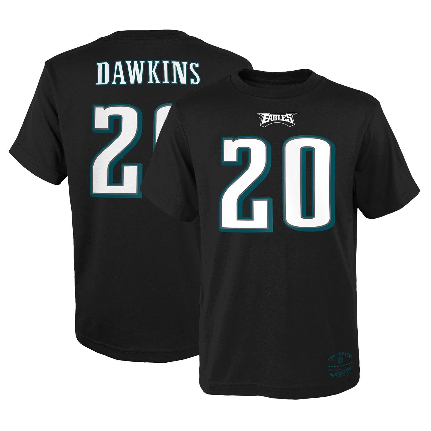 

Молодежная футболка Mitchell & Ness Brian Dawkins Black Philadelphia Eagles в стиле ретро с именем и номером игрока на пенсии Unbranded