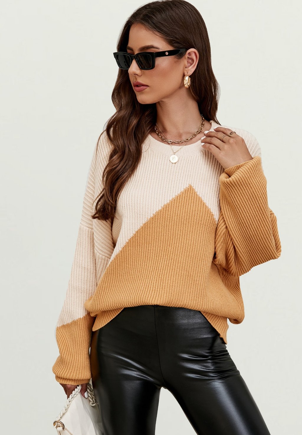 Вязаный свитер BLOCK COLOUR FS Collection, цвет caramel