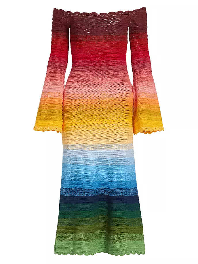 Платье миди крючком с эффектом омбре Oscar De La Renta, цвет rainbow