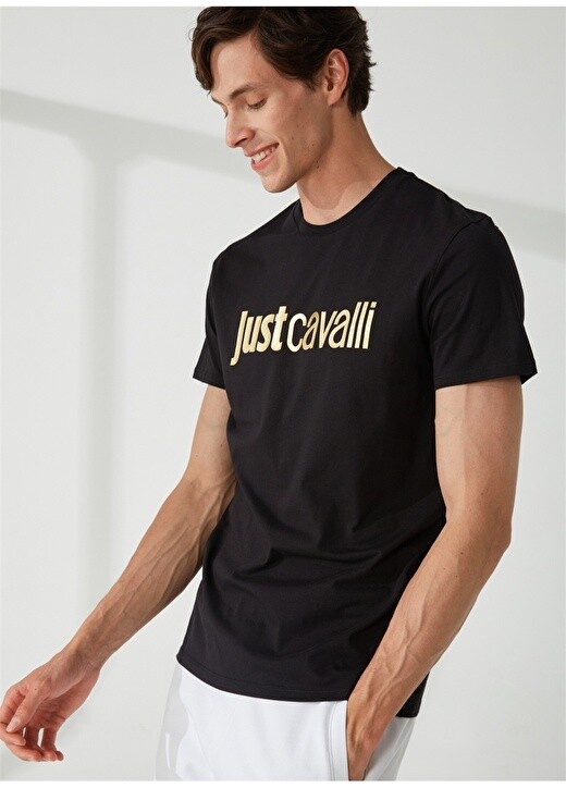 

Черная мужская футболка с круглым вырезом Just Cavalli, Черный