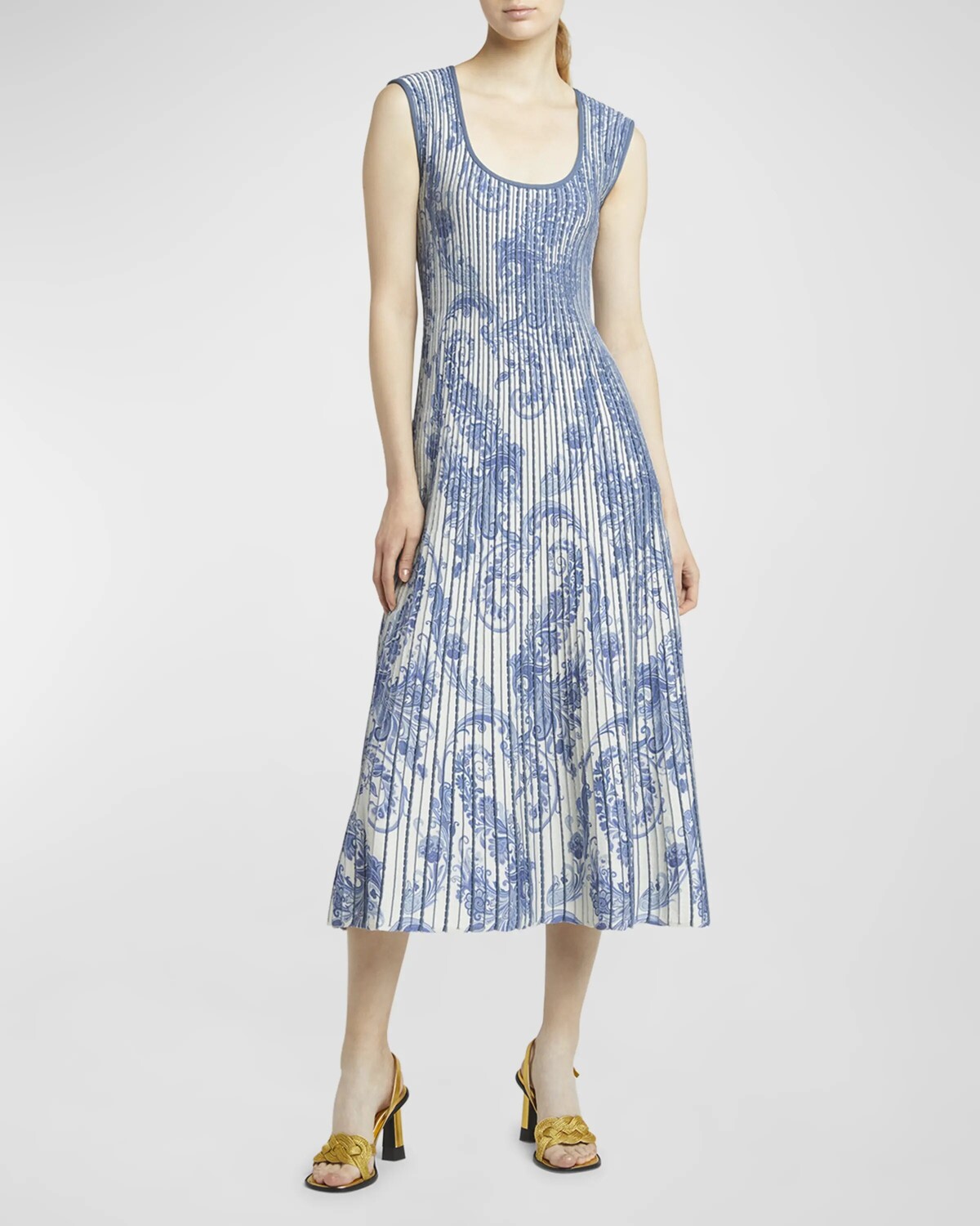 

Трикотажное платье миди с принтом пейсли Etro, цвет Lt Bluegrey