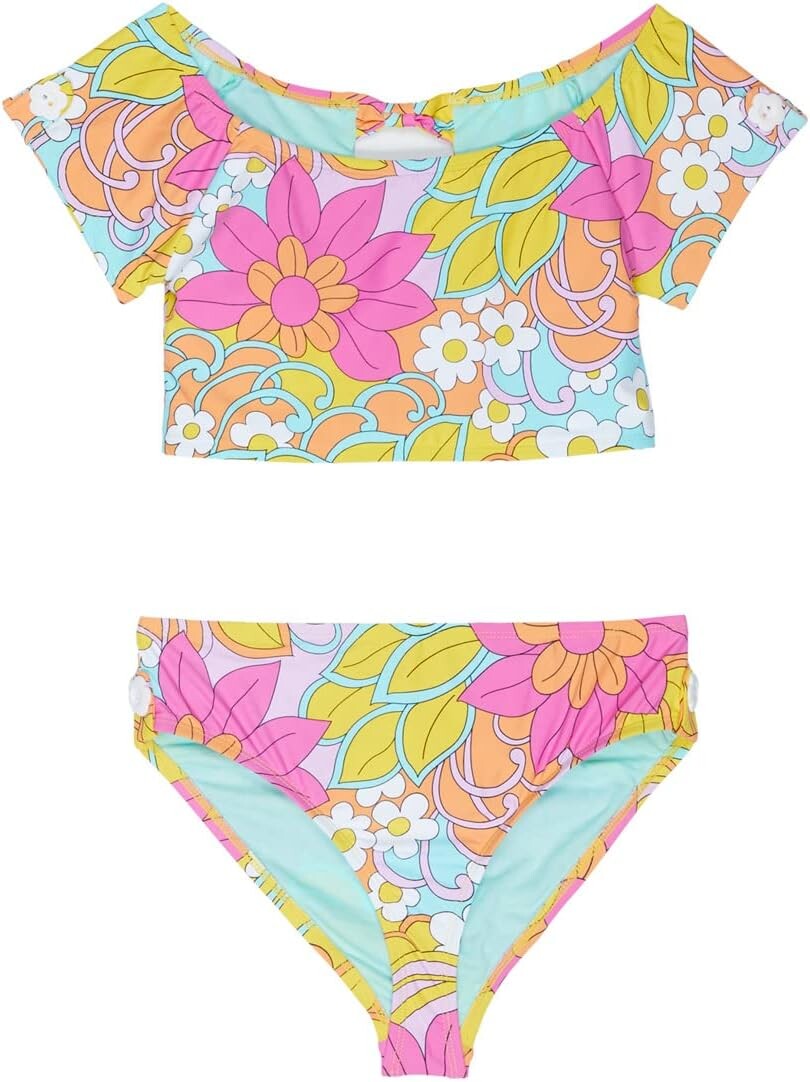 

Плавки Hobie Kids Woodstock Floral Cap Sleeve Bralette and High Waist Bottoms, разноцветный