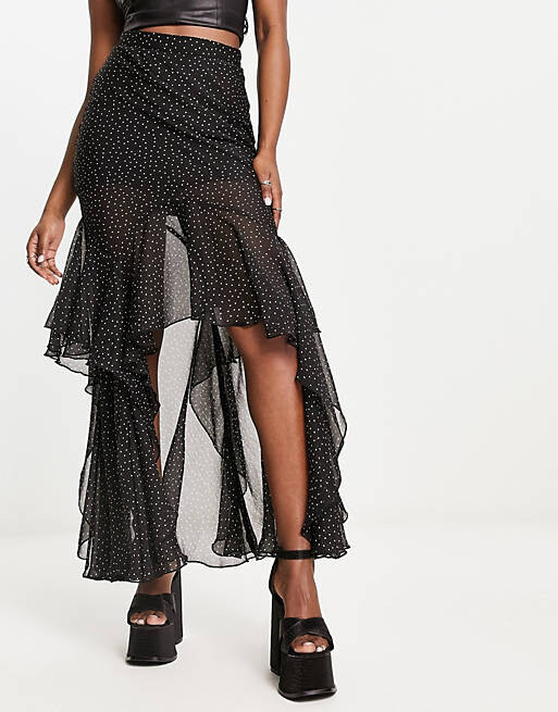 

Юбка макси в горошек с оборками по краю ASOS DESIGN