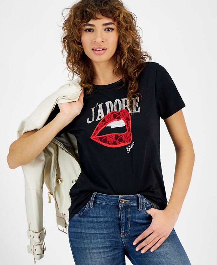 

Женская хлопковая футболка Easy с короткими рукавами J'adore GUESS, черный
