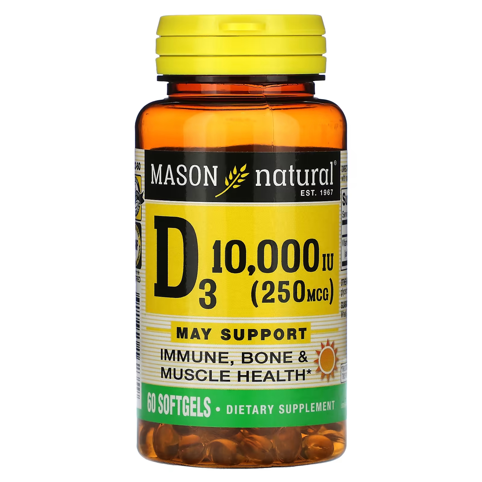 Витамин D3 Mason Natural 250 мкг 10 000 МЕ, 60 таблеток naturesplus водно диспергируемый витамин а 10 000 ме 3 000 мкг 90 таблеток