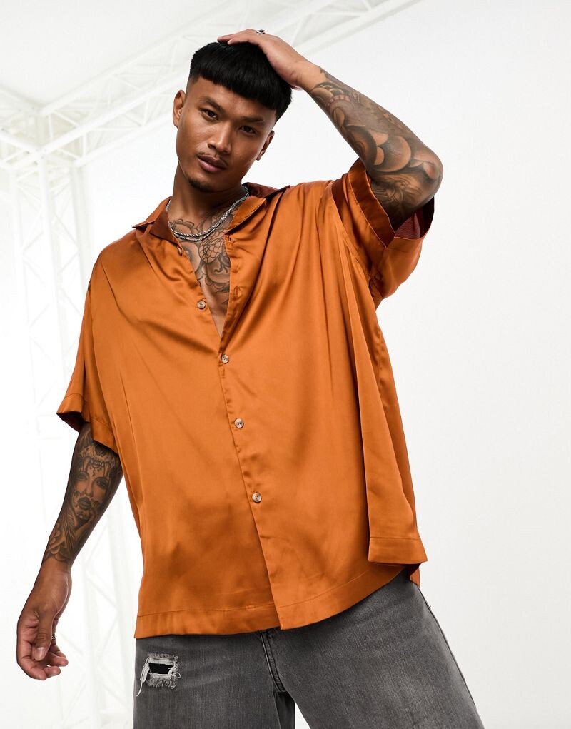

Длинная атласная рубашка оверсайз медного цвета ASOS DESIGN