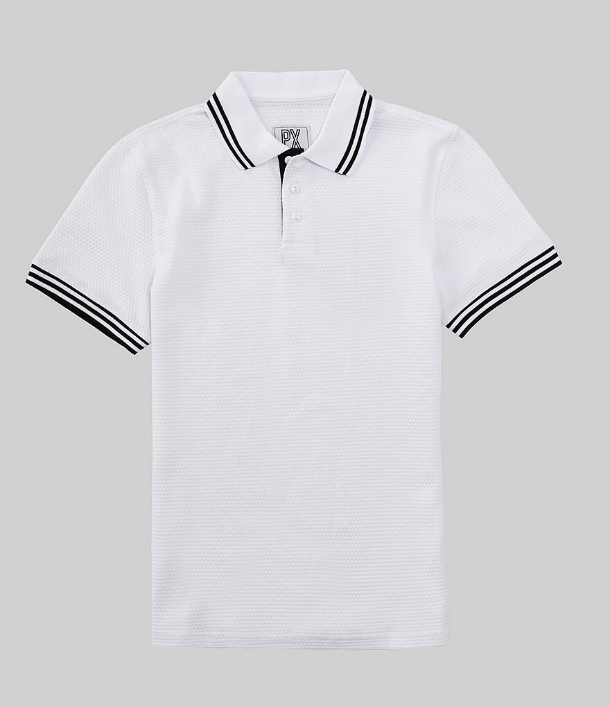 

PX Clothing Рубашка-поло с короткими рукавами в полоску и воротником-стойкой, белый