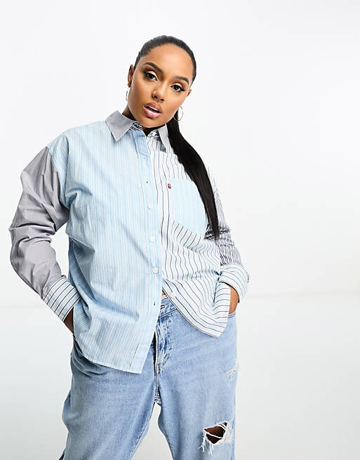 

Рубашка оверсайз в синюю полоску и логотип Levi's Plus Nola