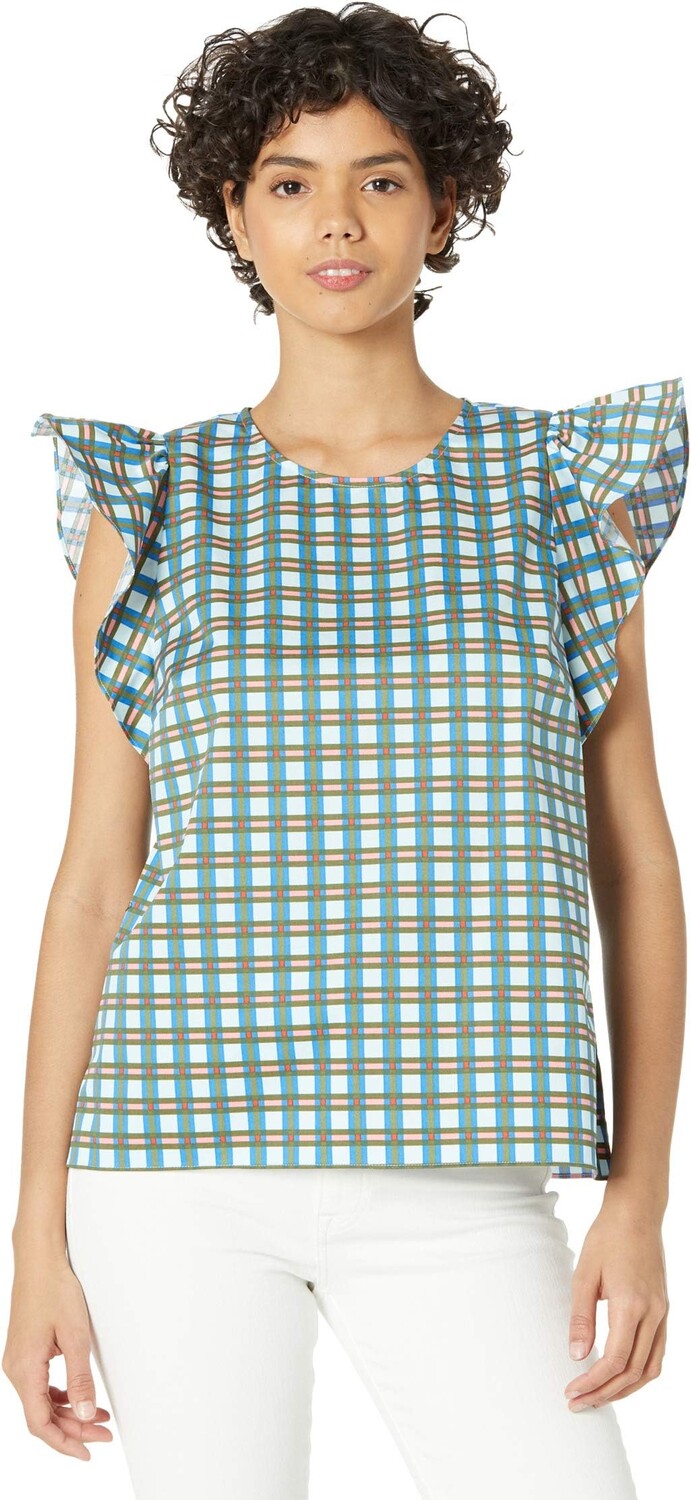 

Топ Kate Spade New York Plaid Flutter Top, цвет Blue Glow