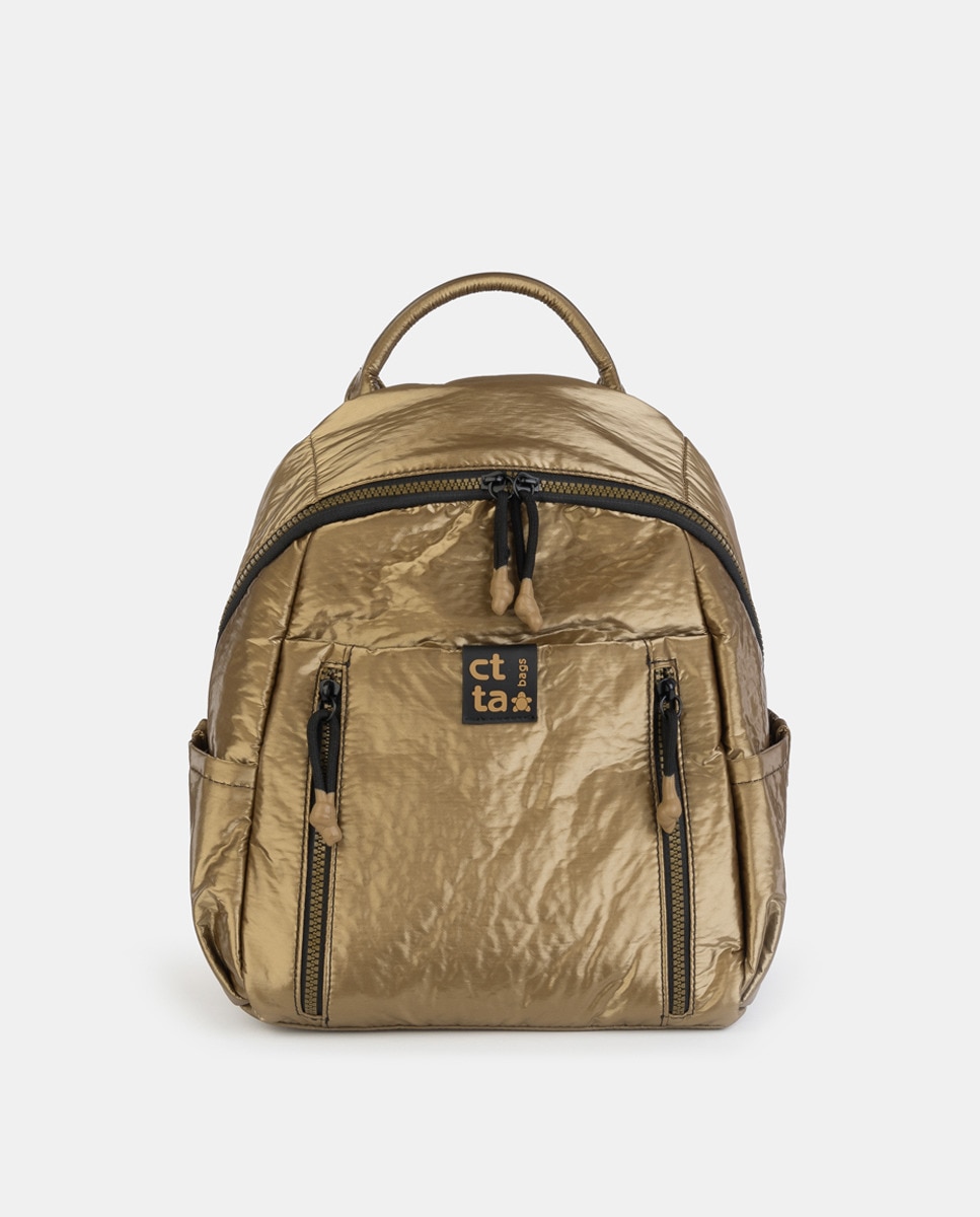 Средний рюкзак металлик золотого цвета с передними карманами Caminatta, золотой