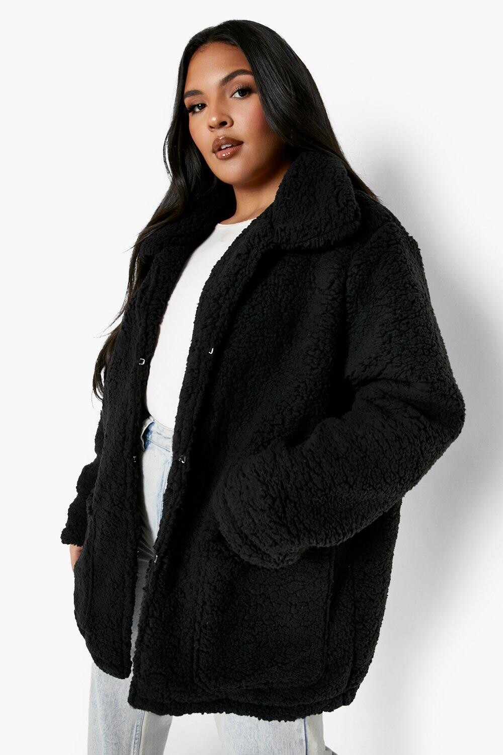 

Плюс плюшевое пальто из искусственного меха boohoo, черный