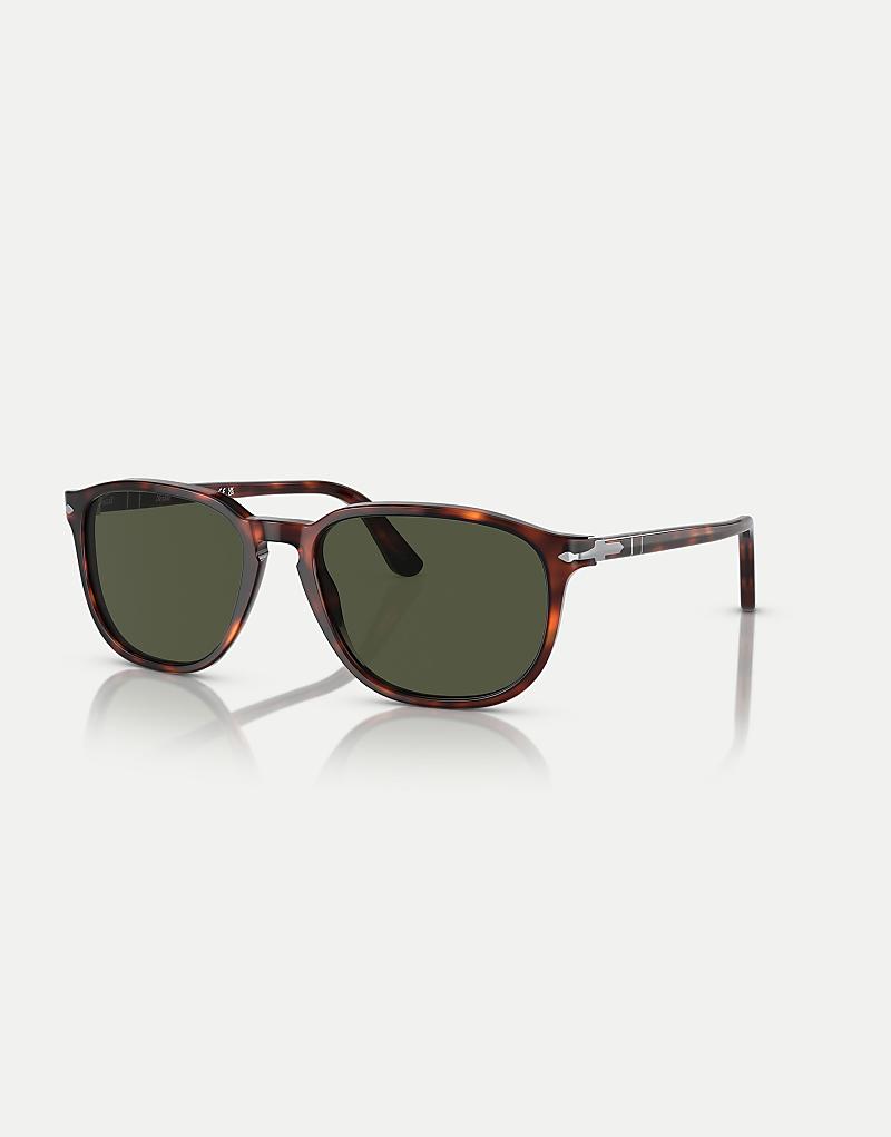 

Persol PO3019s темно-коричневые квадратные солнцезащитные очки черепаховой расцветки с зелеными линзами