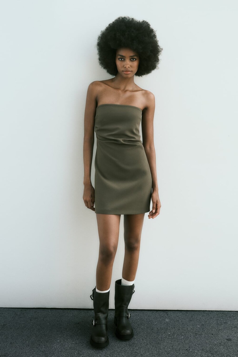 

Платье без бретелек ZARA, хаки