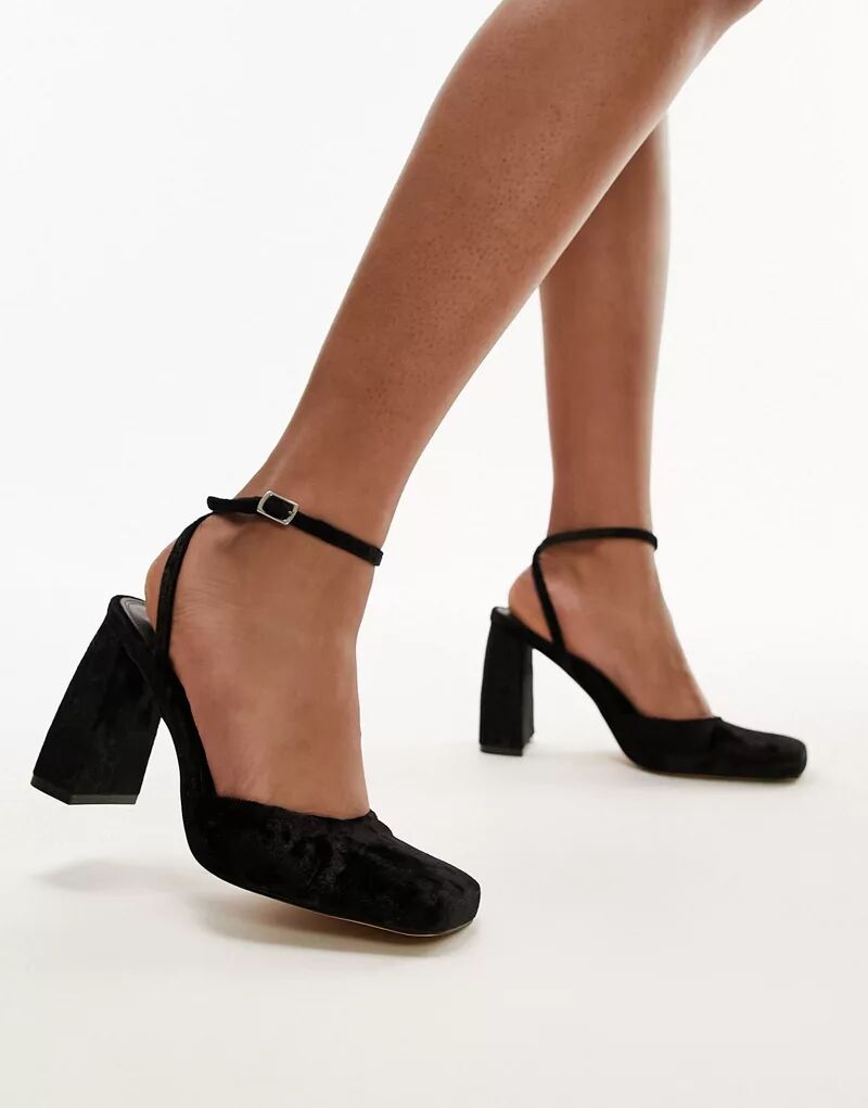 Черные туфли на каблуке из двух частей Topshop Emilia
