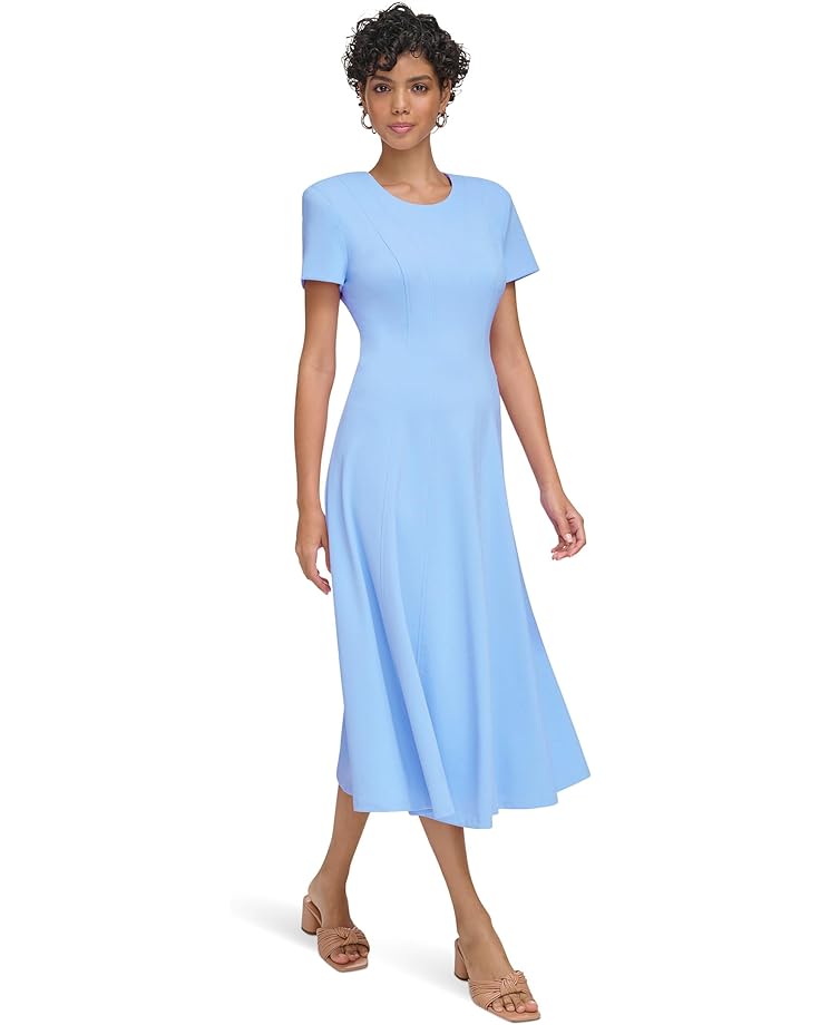Платье Calvin Klein Short Sleeve A-Line Midi with Vertical Seams, цвет Serene