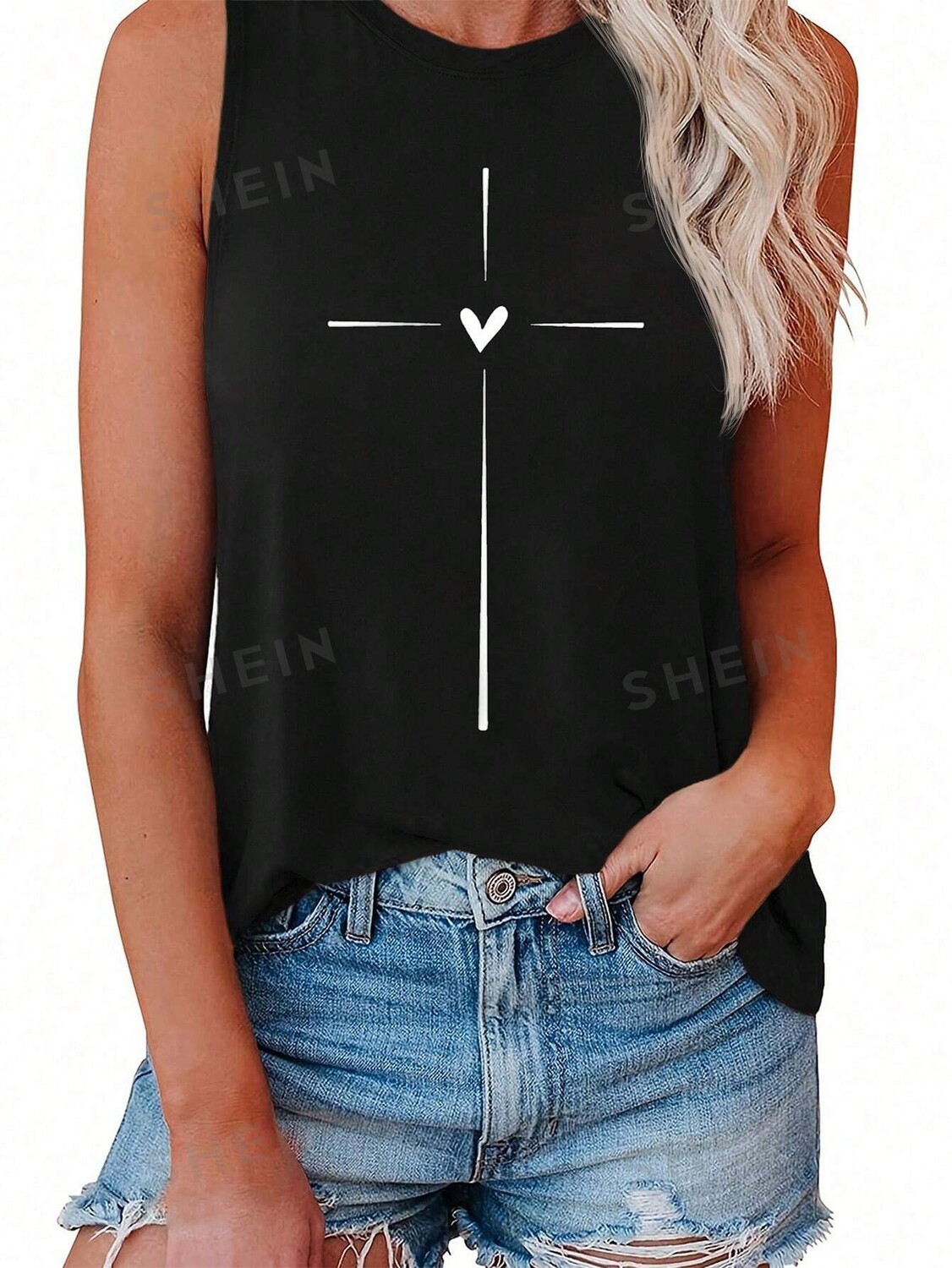 

SHEIN LUNE Женская майка с принтом пчел и букв, черный