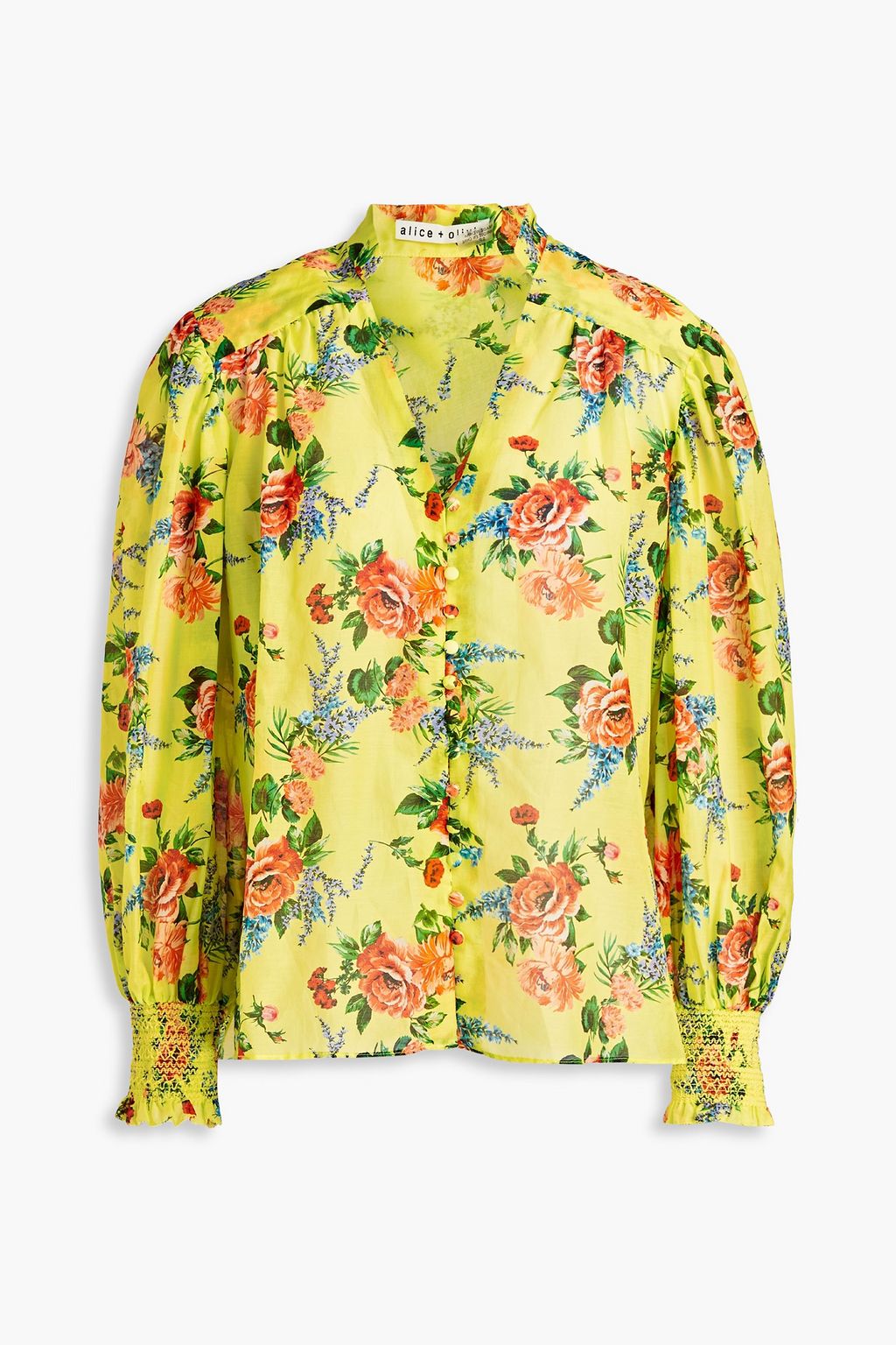 Блуза Serena из вуали с цветочным принтом из хлопка и шелка ALICE + OLIVIA, желтый