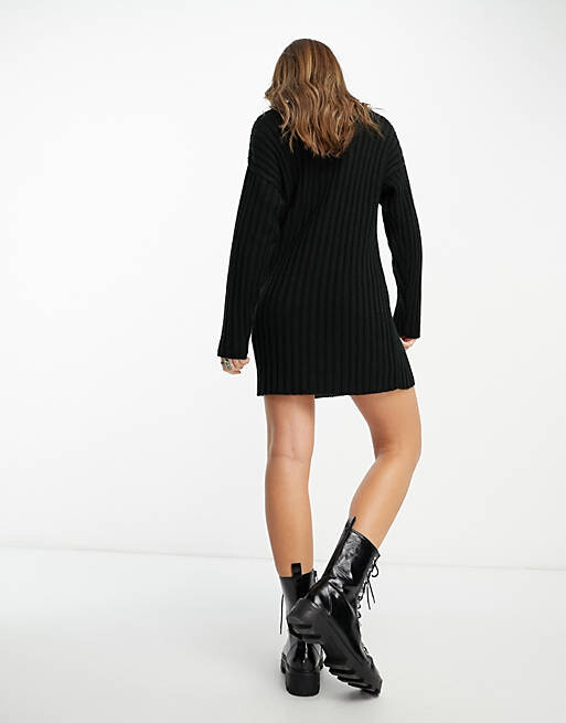 

Черное вязаное платье мини в рубчик ASOS DESIGN