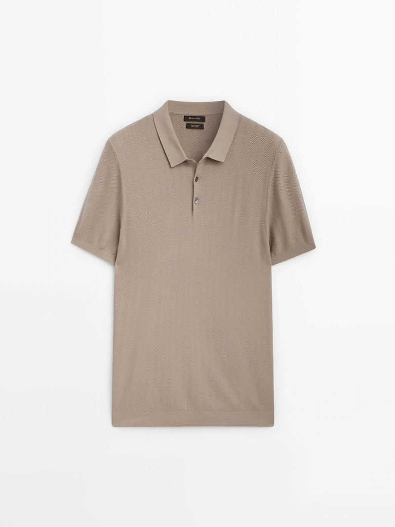 

Свитер-поло с короткими рукавами вязки елочкой Massimo Dutti, оранжевый