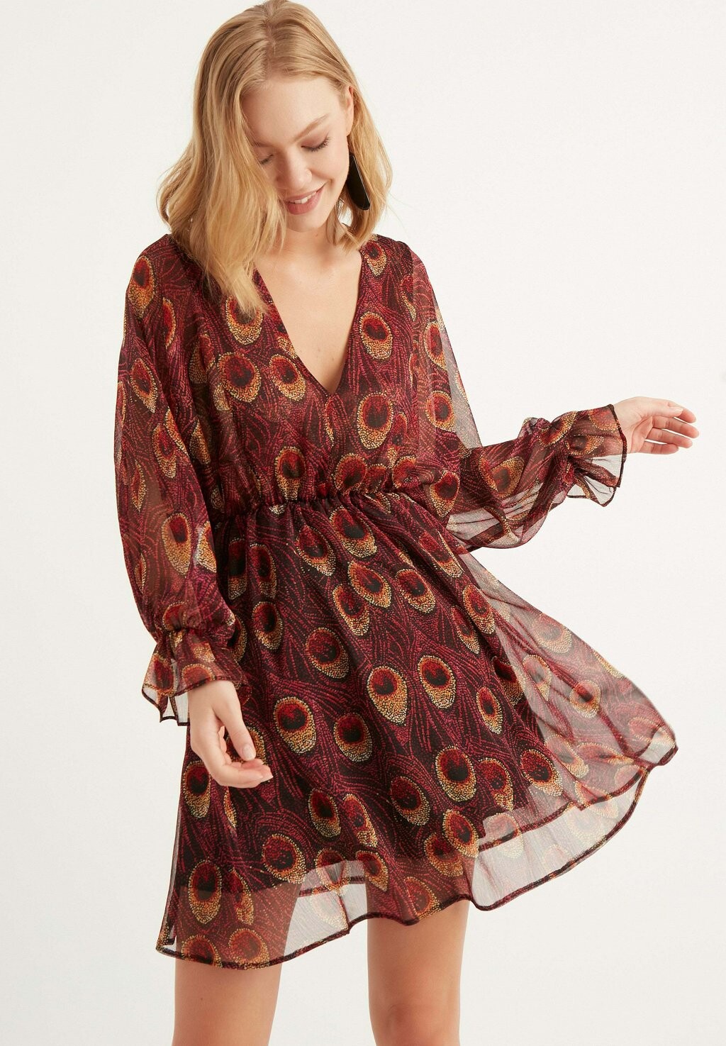 

Летнее платье Balloon Sleeve V Neck Herita, цвет dark brown
