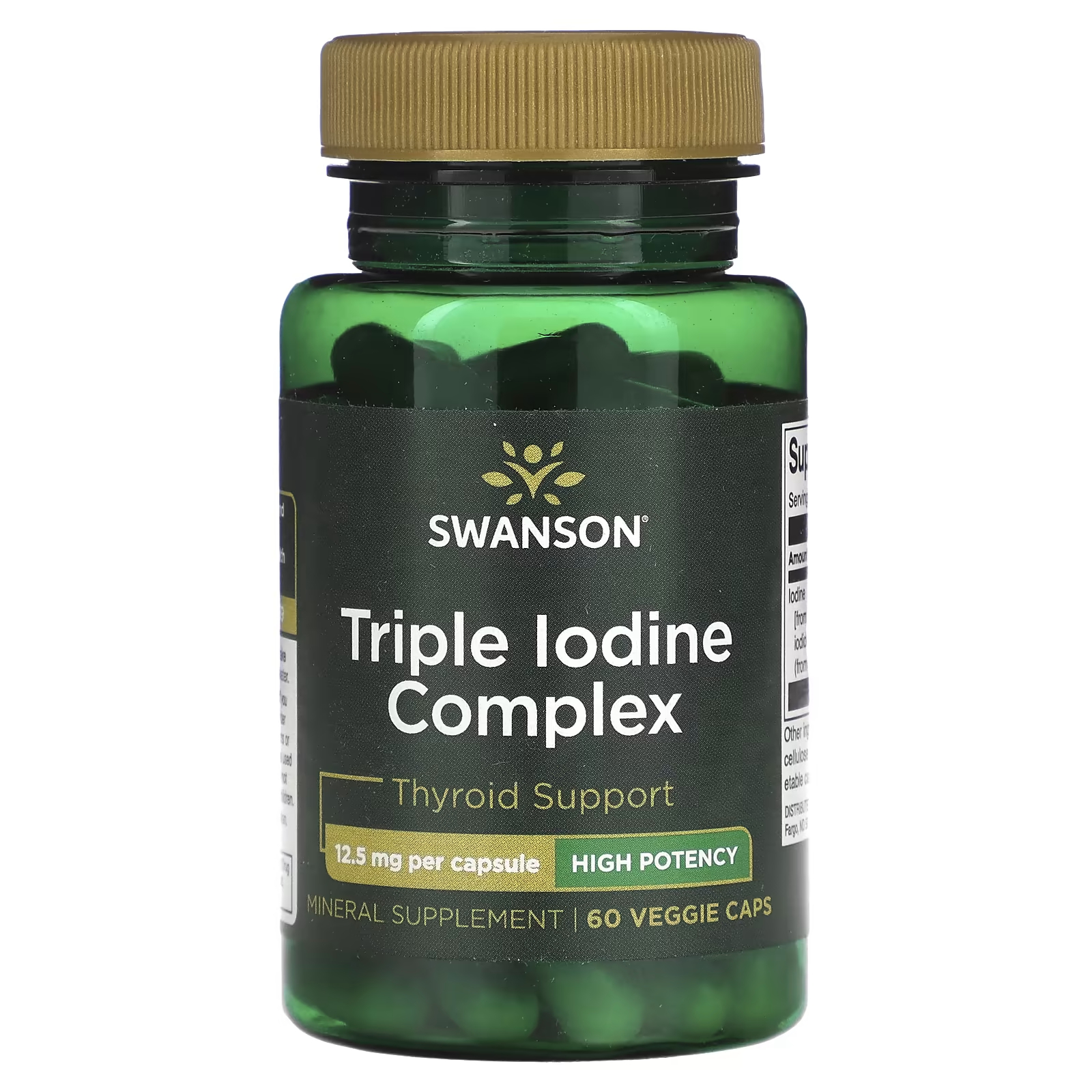 Тройной комплекс йода, высокая эффективность, 12,5 мг, 60 растительных капсул Swanson swanson габа высокая эффективность 500 мг 100 капсул