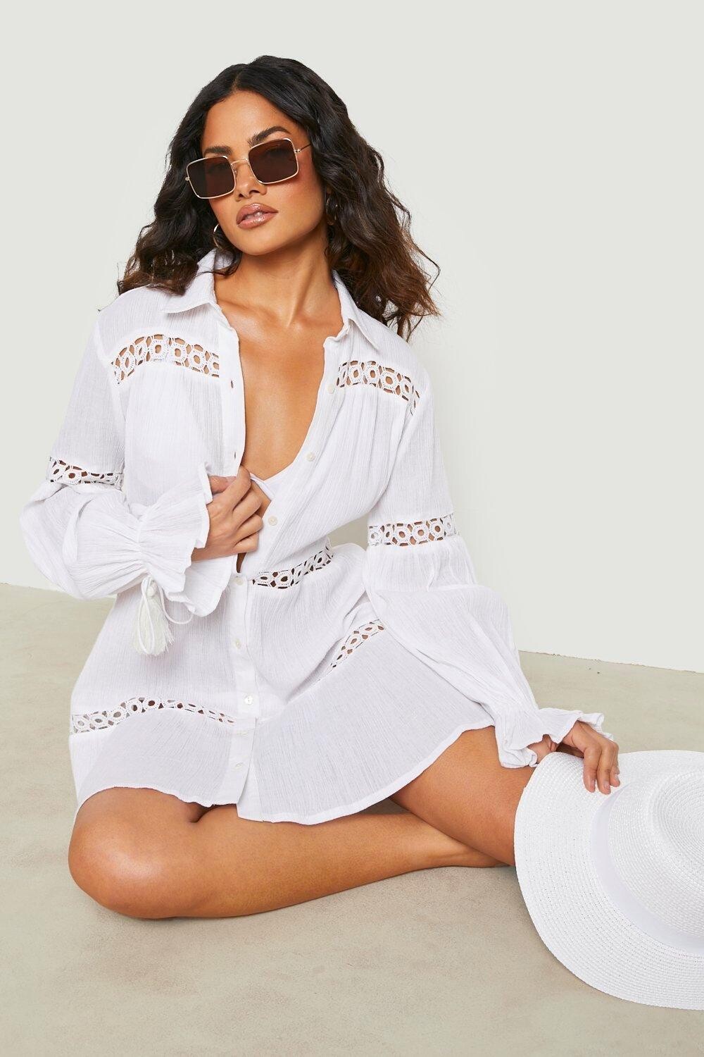 

Пляжное платье из марлевой ткани с кисточками boohoo, белый
