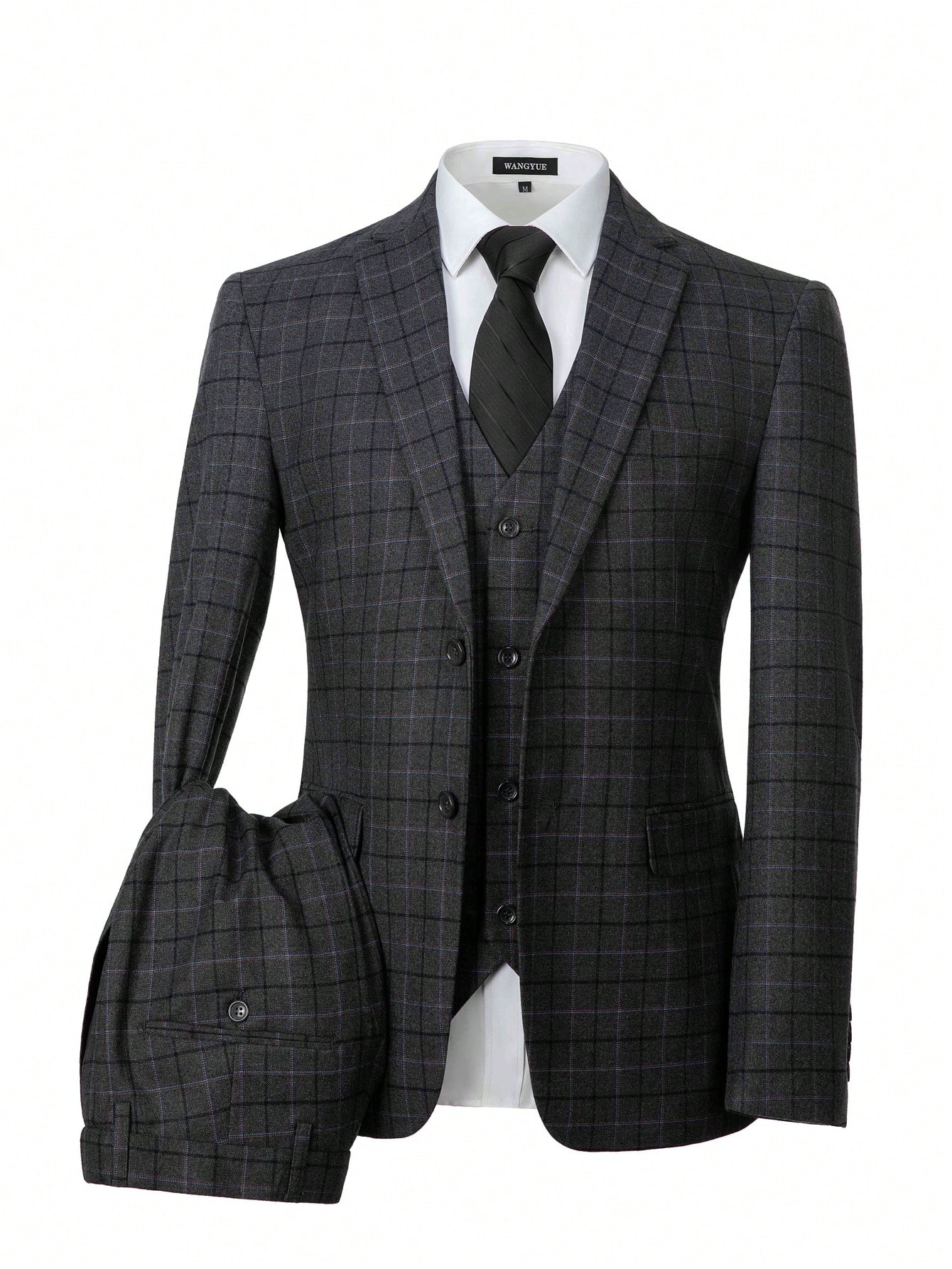 мужской костюм в полоску классический деловой пиджак жилет и брюки комплект из трех предметов мужские элегантные деловые костюмы для сва Мужской костюм-тройка в клетку: жилет и брюки, темно-серый