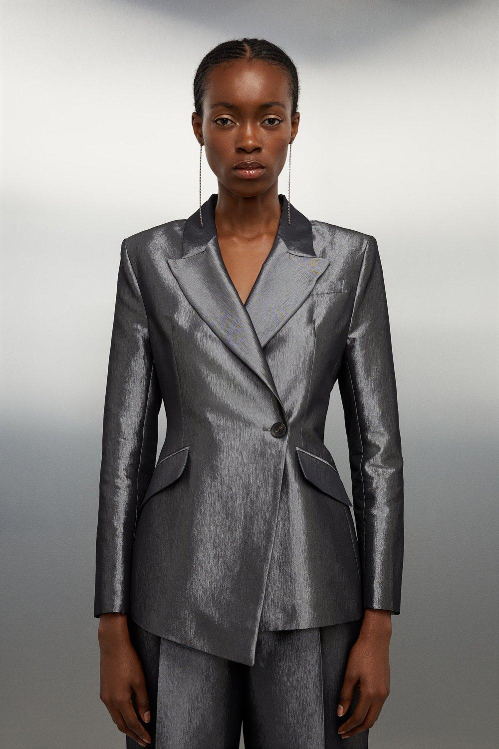 Асимметричный пиджак металлизированного силуэта Karen Millen, серебро